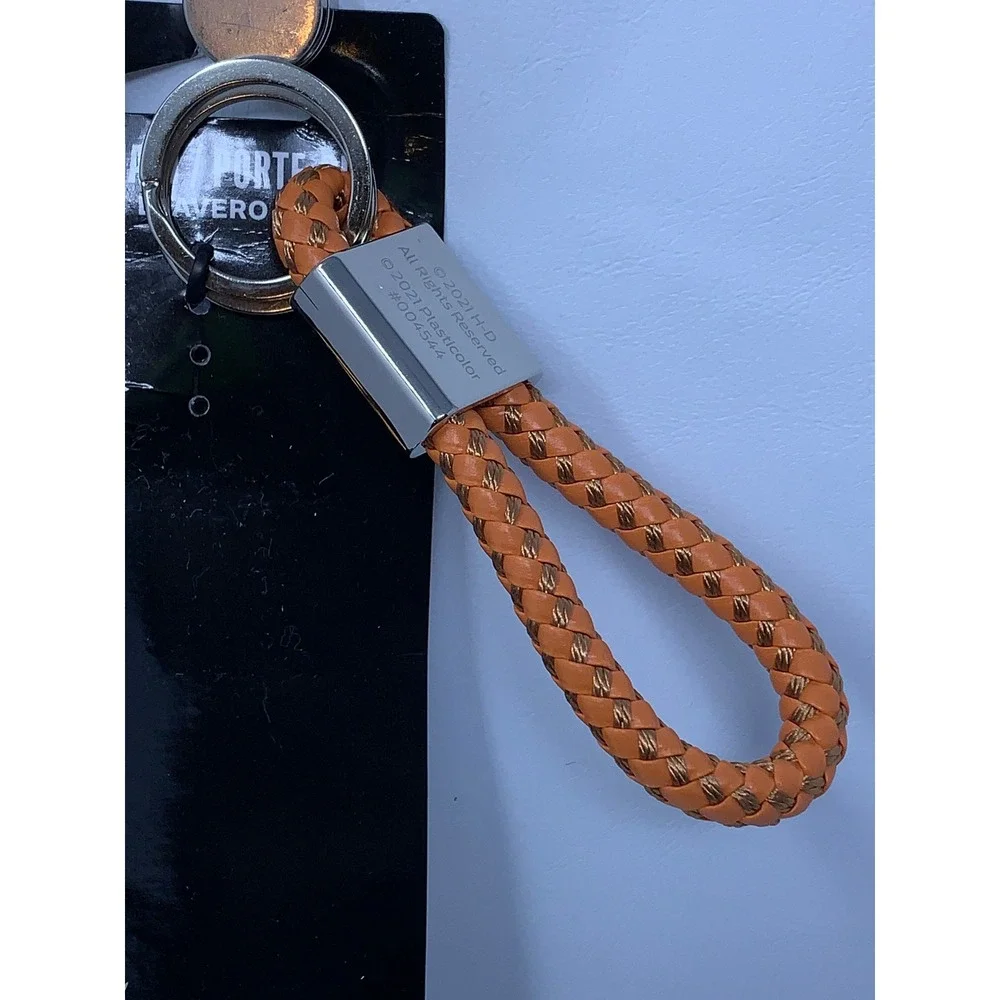 Harley Davidson Unisex OS Orange Braided Faux Leather Bar & Shield Logo Keychain